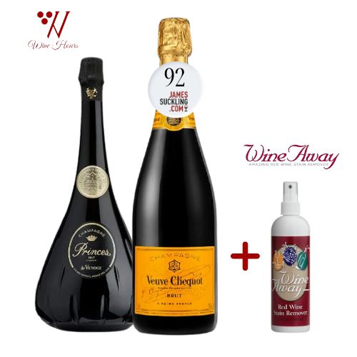 Duo France De Venoge Cordon Bleu Brut and Veuve Clicquot Yellow Label Brut and Wine Away 2oz